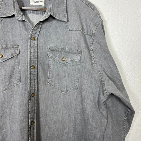 Wrangler Men's XL Indigo Gray Denim Pearl Snap Long Sleeve Western Button Up - Picture 5 of 11